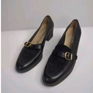 Ferragamo Classic Black Leather Heeled Loafers